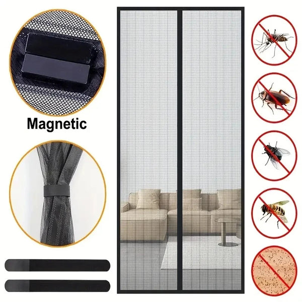 Magnetische Türschutzgitter zur Mückenschutz und Fliegeabwehr, zeigen Komponenten und Anwendungsbeispiele.