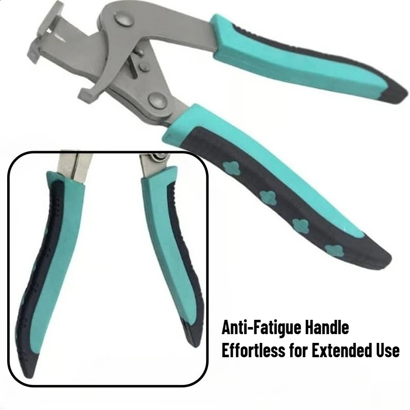 A pair of gray and teal multi-functional automotive clip pliers with anti-fatigue handles.