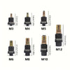 A set of precision rivnut and nut gun heads ranging from M3 to M12, shown individually.