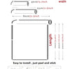 Diagram showing the size and installation method of glossy vinyl wall stickers, including dimensions and peel and stick appli