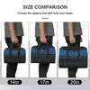 Comparison of heavy duty tool organizer bags in sizes 14in, 17in, and 20in shown being carried by a person.