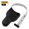 Black portable telescopic health tape measure with a torch and a measuring tape rolled out.