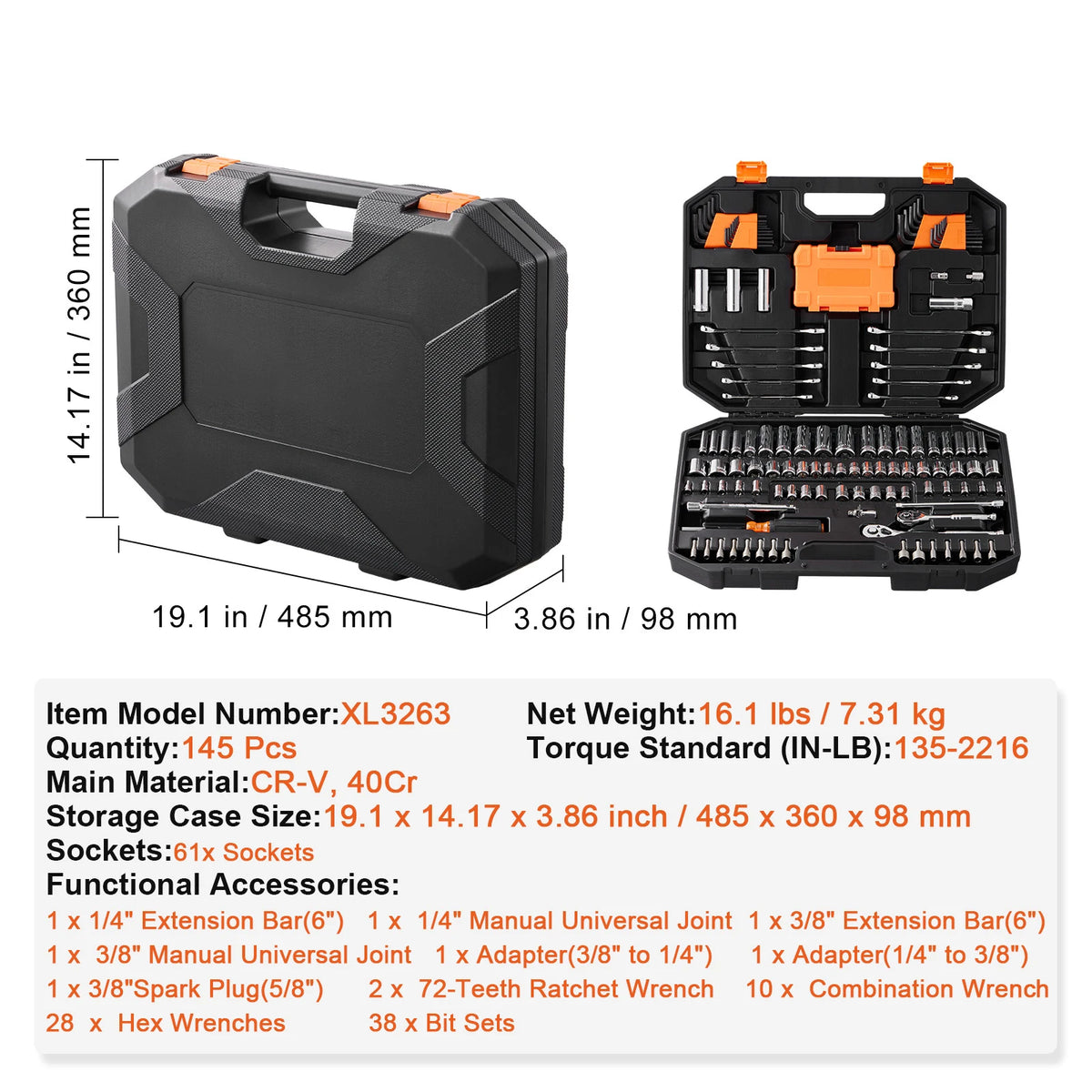 A black professional mechanic tool set featuring various drive sockets and accessories.
