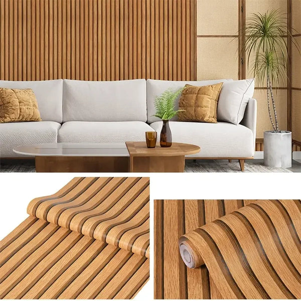 Nahaufnahme von selbstklebenden Holzmaserungen als Wandaufkleber mit verschiedenen Holztexturen und Mustern.