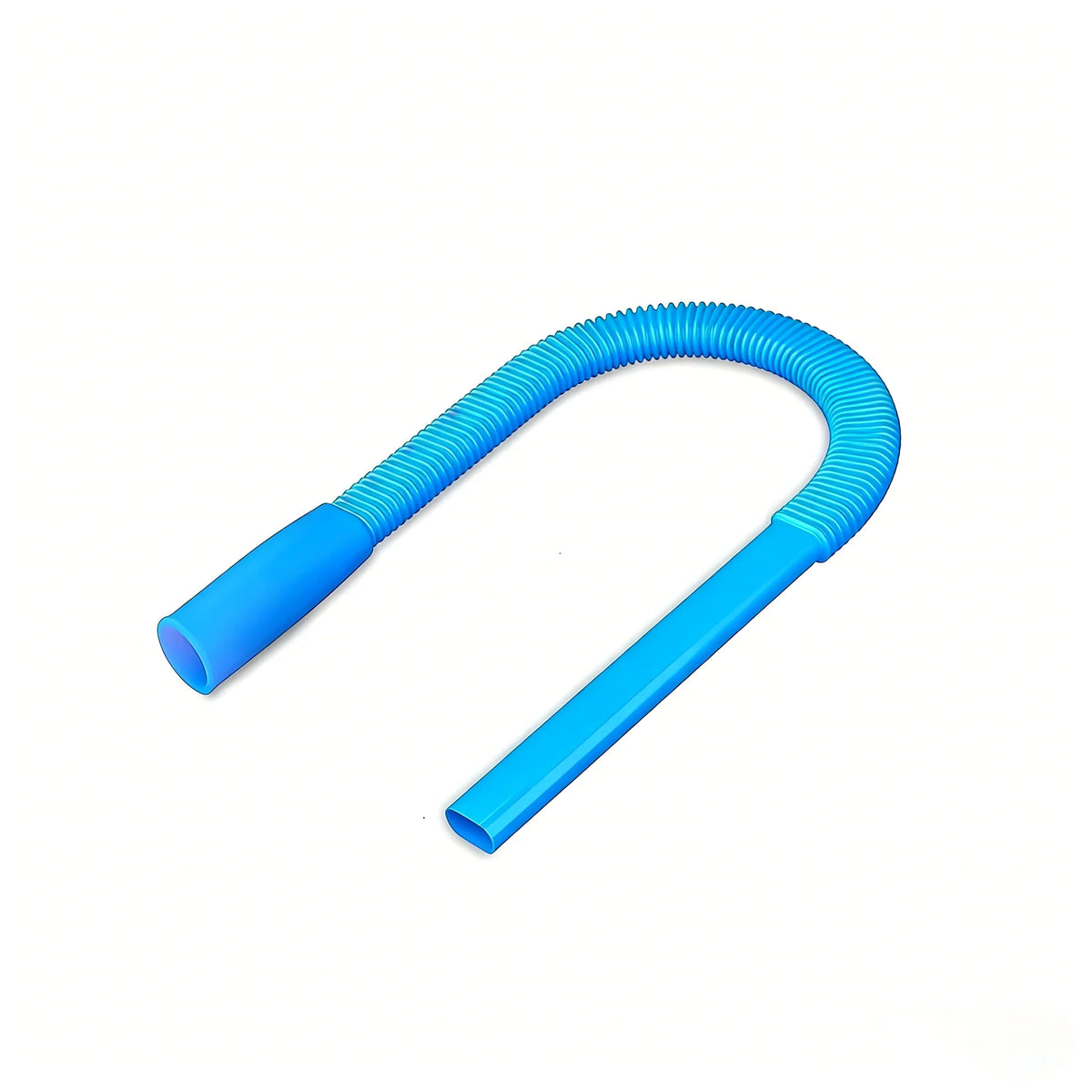 A flexible blue dryer vent cleaning hose coiled in an arc.