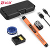 A black and orange cordless digital soldering iron kit with a screwdriver and battery charger.
