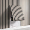 A beige wall decal sticker with a concave-convex design is mounted on a vertical wood slat panel.