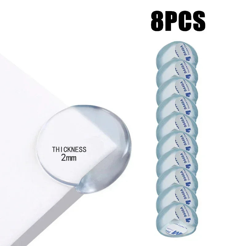 Eight transparent PVC baby safety edge guards stacked vertically