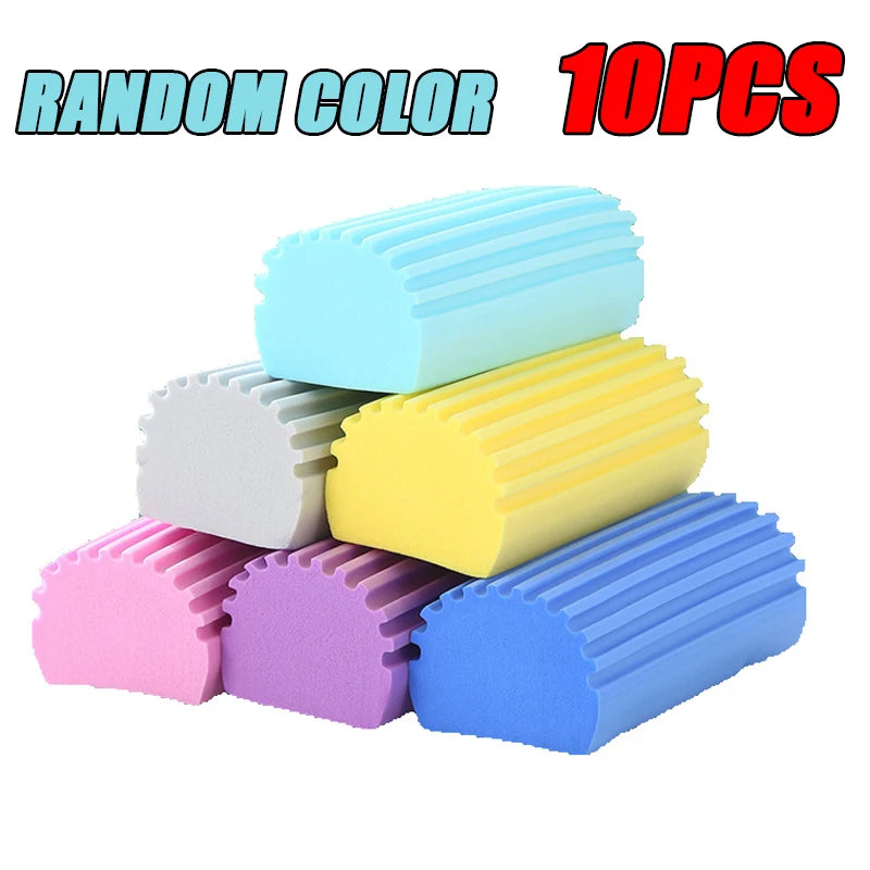 A set of ten random color PVA absorbent cleaning sponges stacked together.
