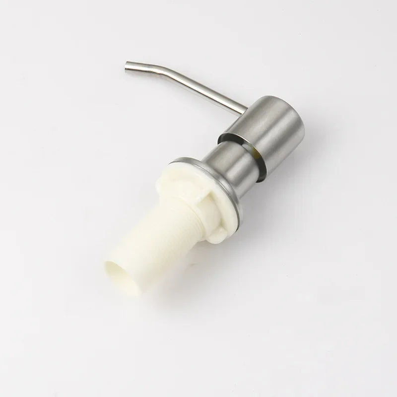Stainless steel soap dispenser extension tube with a metal rod and white plastic tip