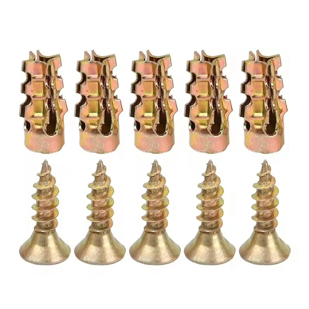 A set of heavy-duty thread repair wall anchors in gold and rose gold finishes.