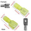 Image showing female and male insulated crimp terminals with various sizes and dimensions.