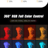 Kit de lumière vidéo RGB démontrant le contrôle de luminosité et le contrôle couleur 360 degrés.