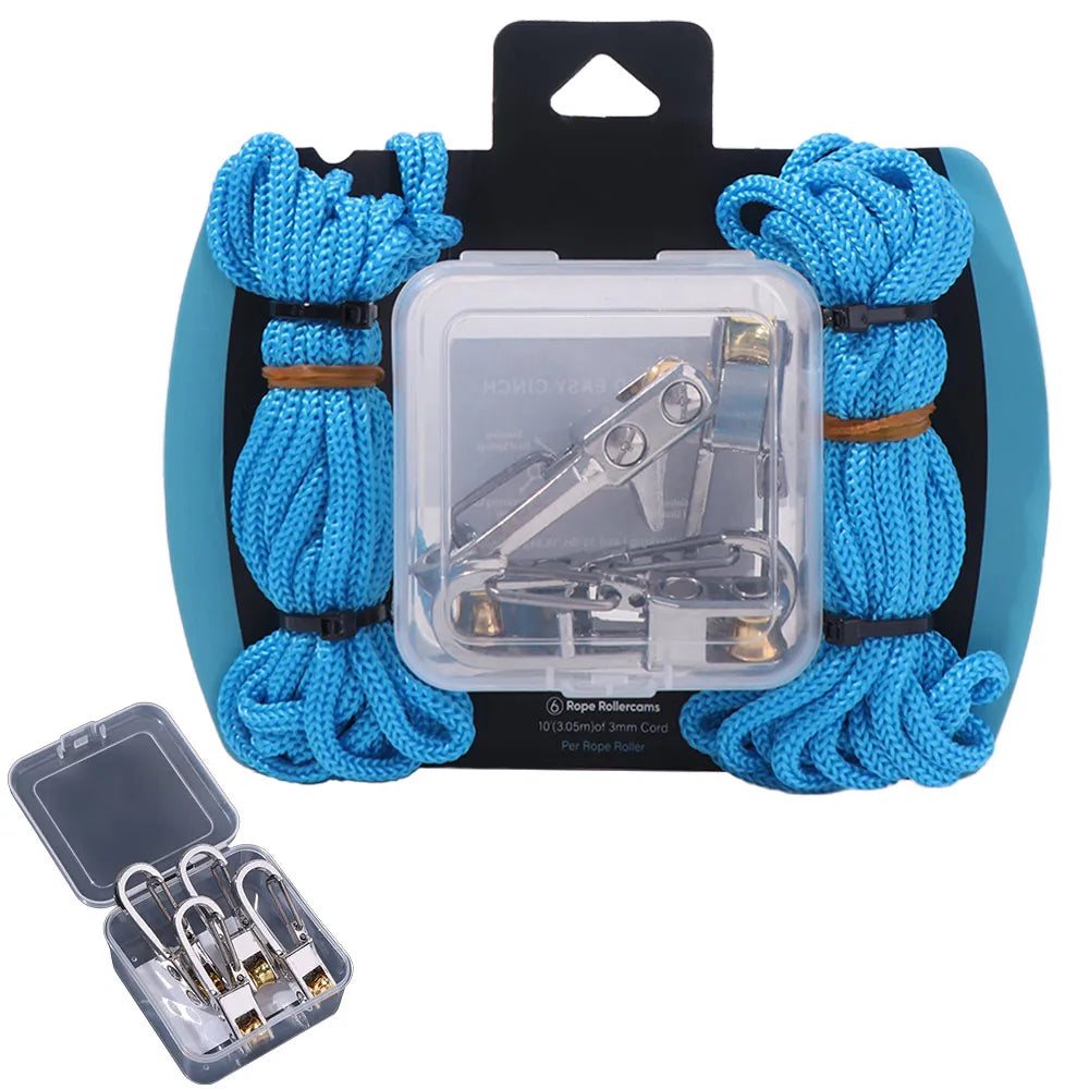 A set of heavy-duty lock buckle rope tensioners featuring blue braided ropes and metal buckles.