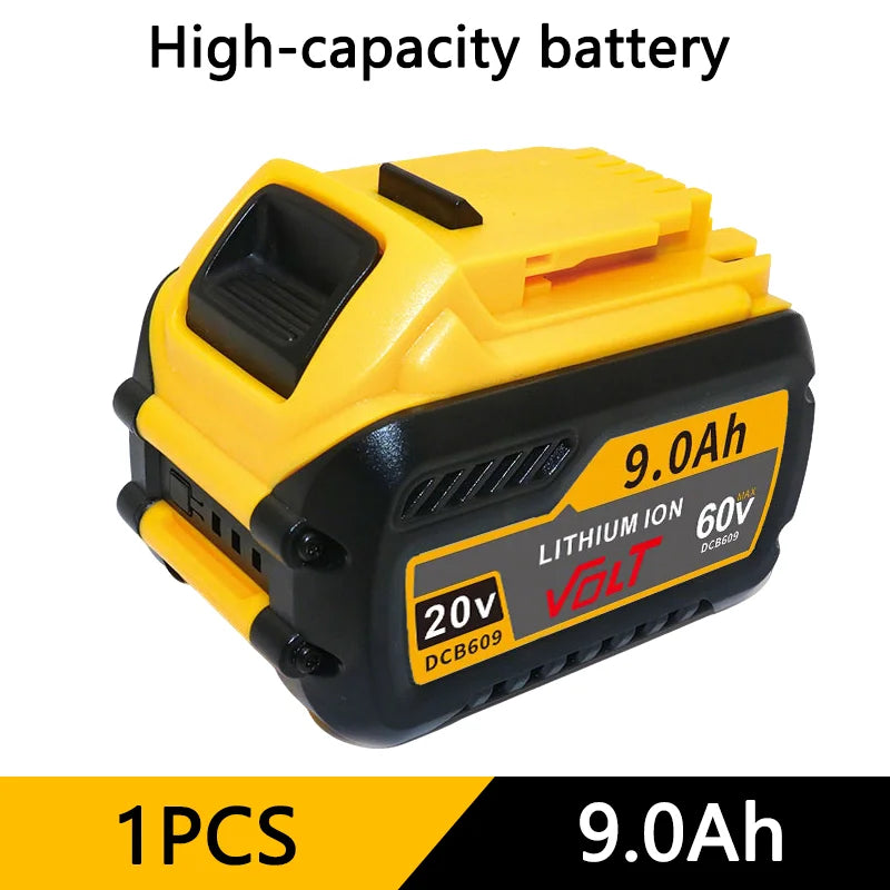Yellow and black high-capacity 9.0Ah lithium-ion battery for power tools