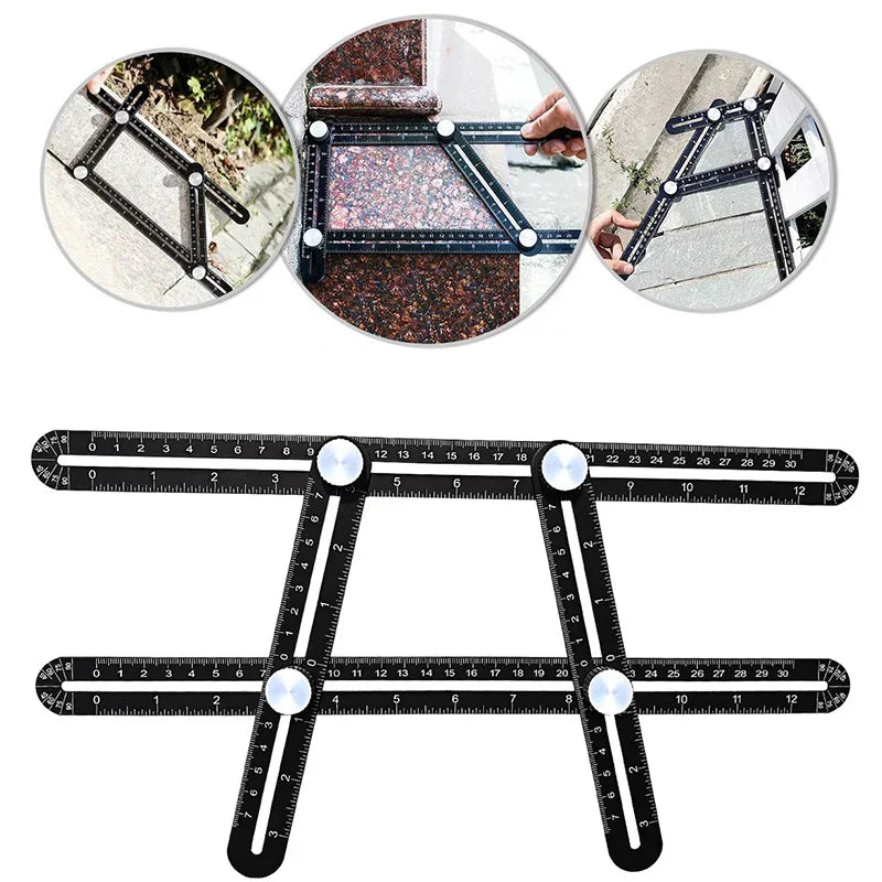 A precision six-fold construction angle measuring ruler shown with multiple views and a full length display.