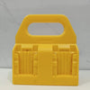 A yellow durable battery storage rack designed to hold power tools.