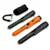 A set of GP-Pointer handheld metal detector pinpointers in black and orange colors with a separate lanyard.
