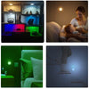 Lumières LED sous meuble RGB installées dans une cuisine avec télécommande sans fil visible.