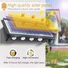 Schwarze Solarpaneel-Außenwandleuchte mit gelben Sonnenstrahlen, die ein Haus beleuchten.