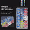 A clear plastic container holds various high-performance electric copper solder connectors in different colors and sizes.