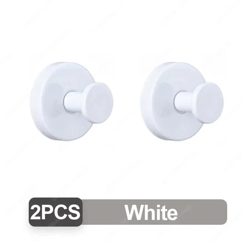 Two white stainless steel suction cup hooks for bathroom and shower