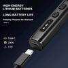 A close-up view of a black lithium battery and charging cable for an electric precision screwdriver repair kit.
