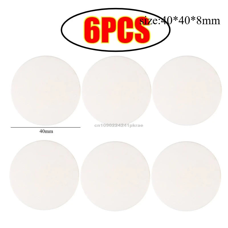 Six white silicone door handle bumpers for wall protection, measuring 40mm in size.