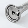 A close-up view of a silver decorative iron spring door stopper with a square opening.