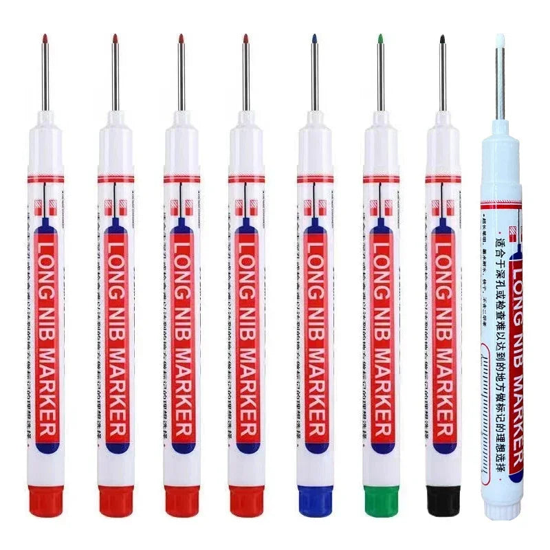 A set of long nib marker pens used for precision perforating and deep hole marking.