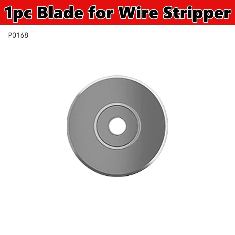 Ein einzelnes Metallklinge für eine Drahtstripper-Werkzeug, rund und silber.