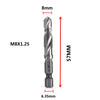 A titanium coated tap and drill bit set with an 8mm shank, measuring 57mm long.