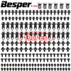 A collection of black car retainer clips and fasteners in various sizes, packaged for automotive trim.