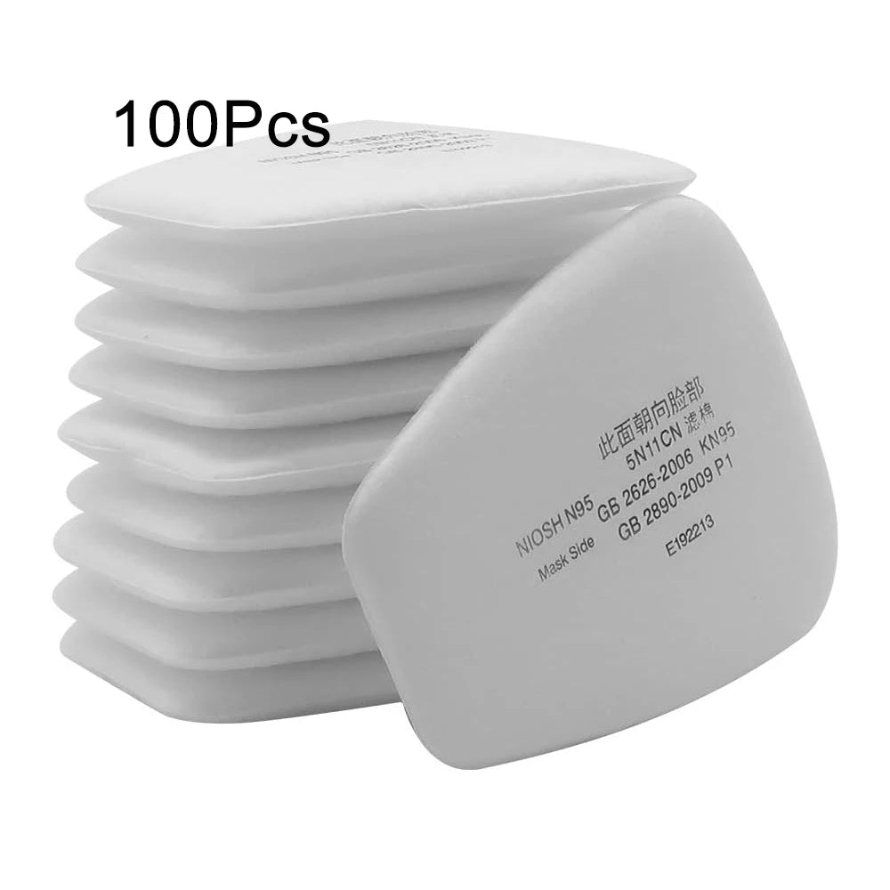 A stack of 100 high-performance dust filter cotton masks for gas masks, white in color.