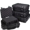 Black durable hard carry case with customizable foam inserts shown from the top and side.