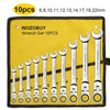 A yellow pouch containing a 10-piece wrench set with various sizes ranging from 6mm to 22mm.