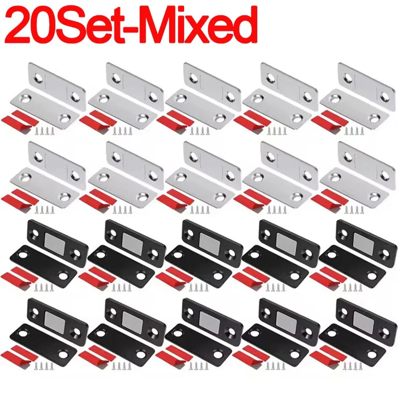 A set of 20 mixed invisible magnetic door and cabinet catches in various sizes and shapes.