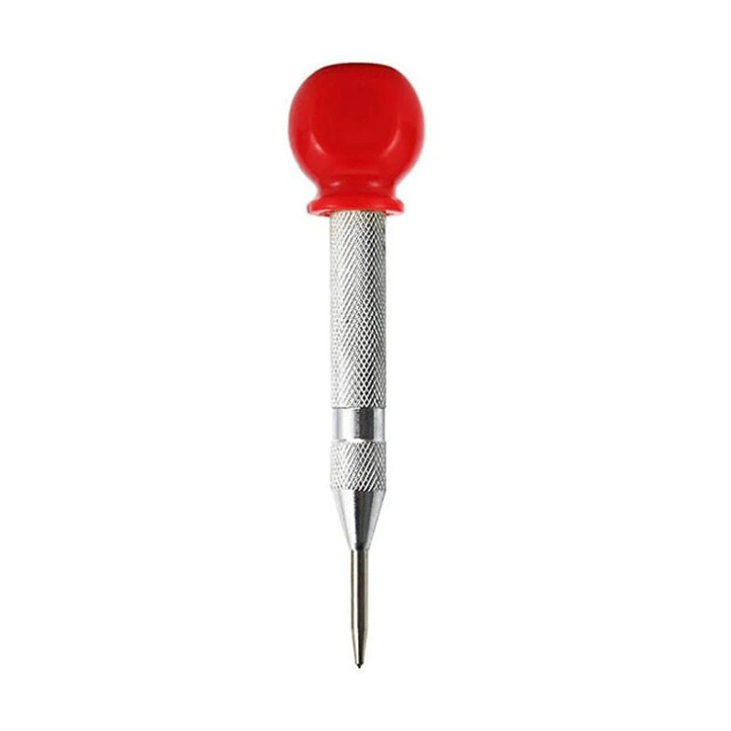 A red automatic centre punch tool with a silver shaft and punch tip.