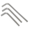 A set of three silver precision flat head Allen wrenches shown against a white background.