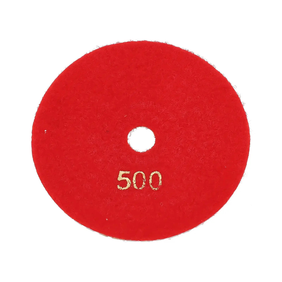Runde, rote Filzpolierpad mit der Aufschrift 500