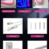 Detail map showing components of a product including flexible silicone strip, sturdy acrylic, pre-drilled holes, USB power, s
