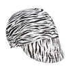 A close-up of a durable welding and work cap featuring a black and white zebra stripe pattern.