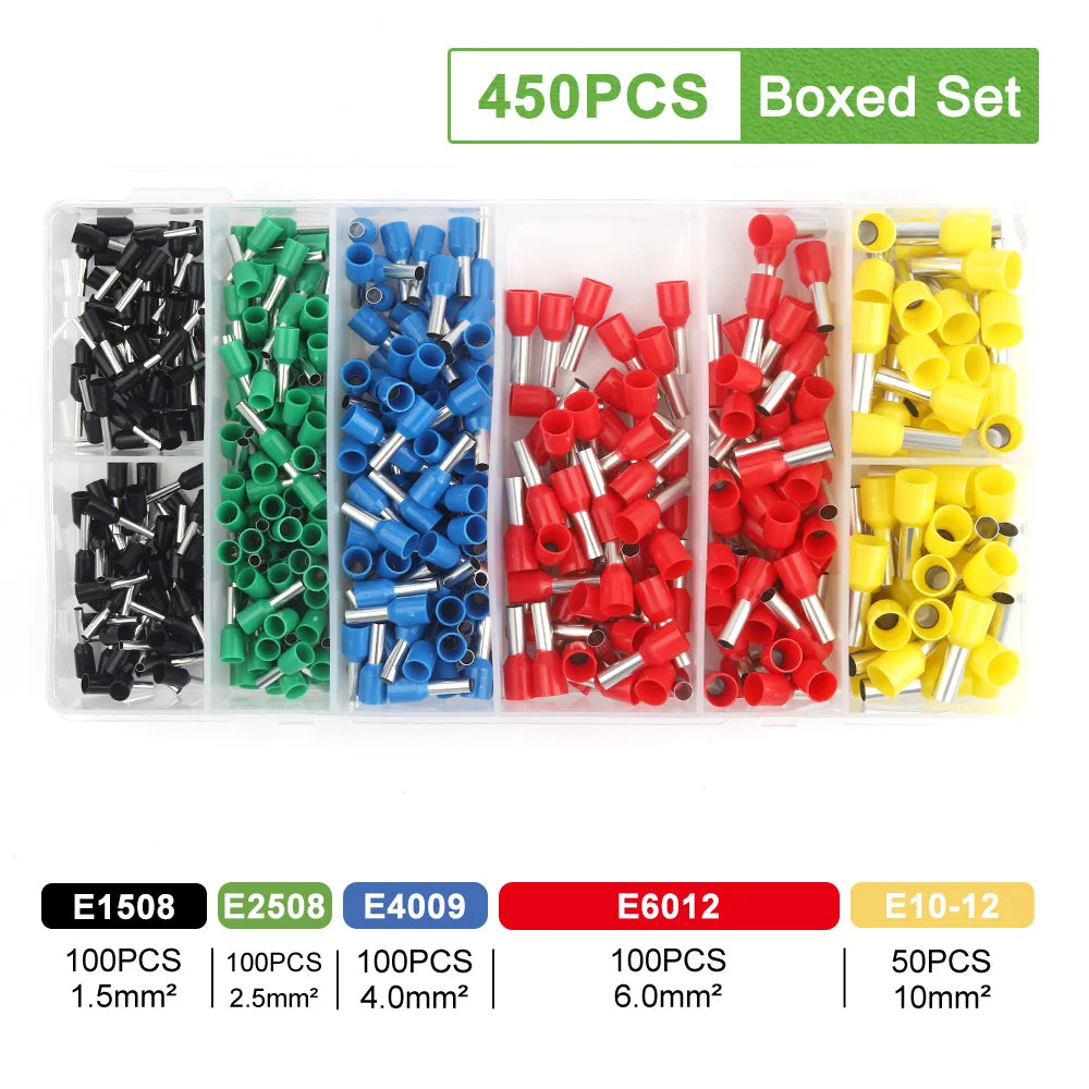 Boxed set of 450 pieces of professional crimp terminals in various colors and sizes