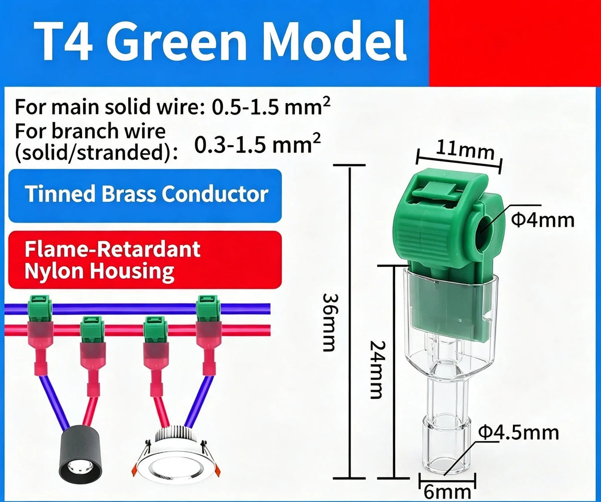 T4 Green Model flame-retardant nylon housing connector for solid and branch wires