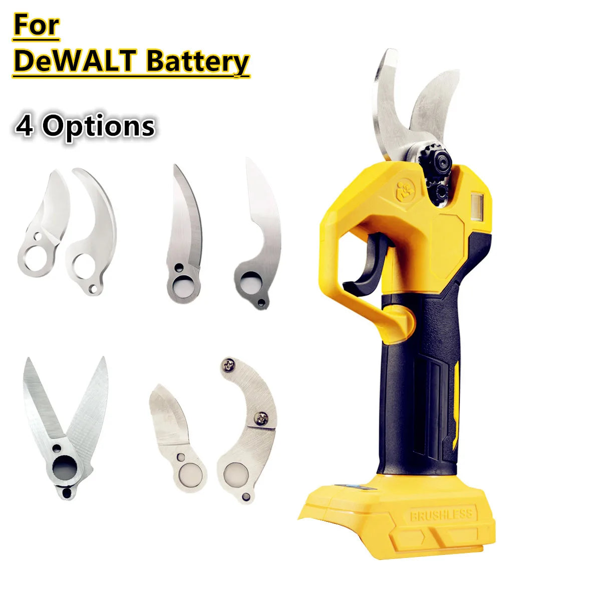 Juego de herramienta para cortar ramas y alambres de DeWALT con batería, con cuatro opciones de corte.