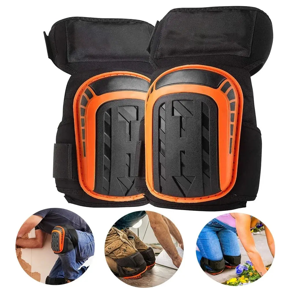 Pattes d'agarre noires avec accents orange, vues sous différents angles et en usage.
