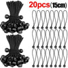 20 pieces of heavy duty elastic ball rope in black, 15 cm long for tent and tarpaulin tie-down