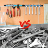 A heavy duty magnetic tool rack organizer displaying various hand tools and pliers mounted on a horizontal bar.