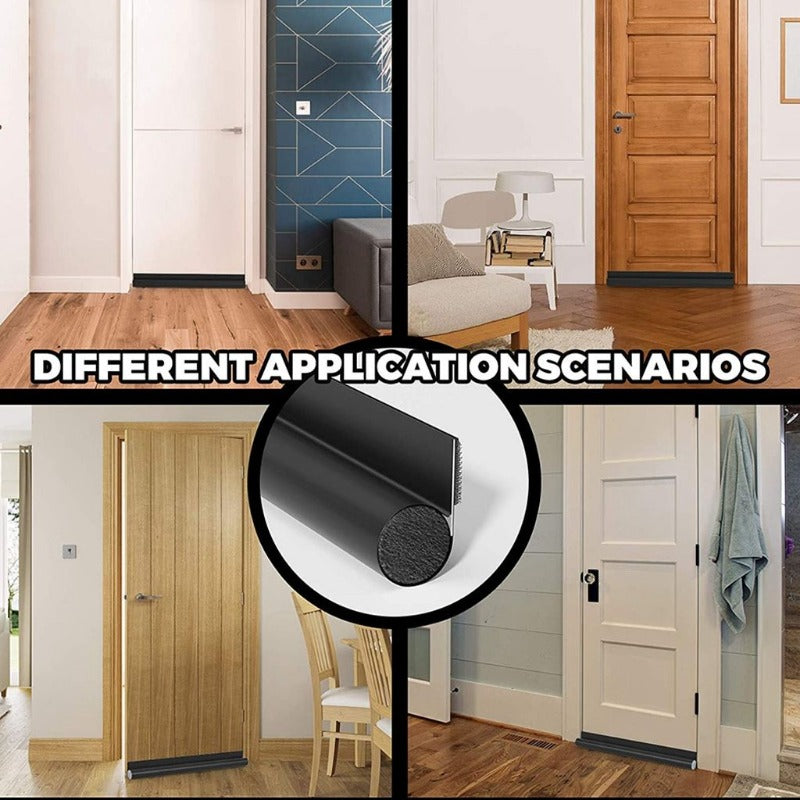 Varias aplicaciones mostrando un sellador ajustable para puertas, contra corrientes de aire y juntas de clima en diferentes p