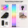 RGB floor lamp bar for bedroom or living room showing various control methods including sound activation and remote control